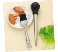 Toyvian 4 pièces Kit Pinceau et Pompe à Huile Acier Inoxydable avec Tube Doseur et Brosse de Nettoyage Silicone Noir Ustensiles Cuisine pour Barbecue et Assaisonnement de Dinde