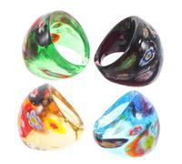 Toyvian 4 pièces Lot de Bagues Verre avec Motif Bagues Décoratives Légères pour Femmes Bijoux Personnalisés pour Fêtes et Occasions Spéciales Jaune Vert Bleu Noir
