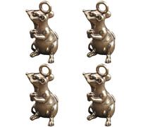 Toyvian 4 Pièces Lot de Pendentifs Laiton Rat Zodiaque Décorations Suspendues Légères pour Porte-clés Voiture Bureau et Sacs Sculpture Porte-Chance Pratique