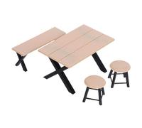Toyvian 4 Pièces Miniature Dollhouse Furniture Set Realistic Mini Long Table Bench Round Stools for Fairy Garden Micro Landscape Picnic Decoration