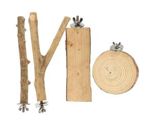 Toyvian 4 Pièces Perchoir pour Perruche en Bois, Stable sans Outil, Café | Petites Oiseaux et Conures, Cage à Oiseaux, Tiges Y et Droites, Boulons et Écrous à Aile