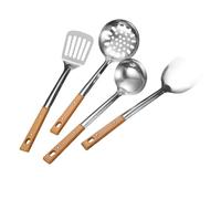 Toyvian 4 Pièces Set Ustensiles de Cuisine Acier Inoxydable Louche Écumoire Spatule de Wok et Spatule à Frire Ergonomiques pour Cuisson Polyvalente Maison