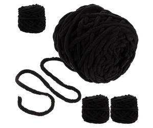 Toyvian 4 Rouleaux Fil à Crocheter en Polyester Noir pour Tissage Facile Effet Décoratif, Grosse Laine à Tricoter Fabrication de Tapis et Accessoires