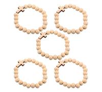 Toyvian 5 Pièces Bracelet Croix Chrétienne en Bois Beige, Design Rond Éclat Solide et Résistance à L'usure, Usage Quotidien Présent Religieux