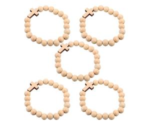 Toyvian 5 Pièces Bracelet Croix Chrétienne en Bois Beige, Design Rond Éclat Solide et Résistance à L'usure, Usage Quotidien Présent Religieux