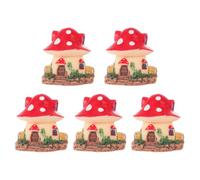 Toyvian 5 Pièces Maison Champignon Rouge en Résine Décorative Mini | Ornement Artisanal, Modèle Réaliste et Compact, Usage Intérieur Extérieur, Terrarium et Terreau