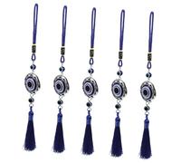 Toyvian 5 pièces Ornements Turcs de Protection Œil Mauvais Rond Bleu avec Pompon Décoration Suspendue pour Voiture et Maison Charme Protecteur Anti-négativité