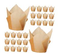 Toyvian 50 Caissettes à Cupcakes Tulipe en Papier Naturel Non Blanchi Moules à Muffins Antiadhésifs Supports à Pâtisserie pour Cuisson et Présentation de Desserts pour Anniversaires et