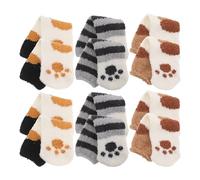 Toyvian 6 paires Chaussettes -mollet Corail Polaire Épaisses pour Femme Chaudes et Confortables avec Motif Pattes de Chat Antidérapantes pour Intérieur Automne et Hiver Lot
