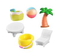 Toyvian 6pièces Ornements Résine De Plage Miniatures Décorations pour Événements Figurines De Plage Ballon Seau Palmier Chaise Longue Table Rondin