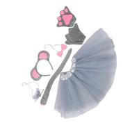 Toyvian 7 Pièces Souris Grise avec Jupe Tutu Oreilles Nez Nœud Queue et Gants pour Halloween et Fêtes Thématiques