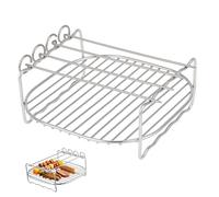 Toyvian Accessoires pour friteuse à air Chaud Grille carrée Multifonction 6.69 x 6.69 x 2.76 Pouces en Acier Inoxydable avec 4 brochettes pour Barbecue et Four