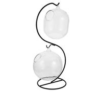 Toyvian Aquarium en Verre Multifonctionnel avec Support en Fer S, Bol Rond 12 Cm et Récipient Moyen, Décoration de Bureau Hydroponique pour Poissons Rouges, Plante D’intérieur, Présent