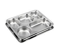 Toyvian Assiette Compartiments Acier Inoxydable avec Couvercle Plateau Repas Divisé Profond Compartiments Plateau Snack Maison et Facile à Nettoyer