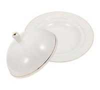 Toyvian Assiette en Céramique Blanche Plat Multifonction avec Couvercle Design Pratique et Finition Polie pour Maison et Hôtel pour Service de Steak et Dessert