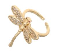 Toyvian Bague Libellule Ajustable Plaquée Cuivre 18k Or avec Zircones Cubiques pour Femme Bijou Mode Empilable Mariage Fête Quotidien