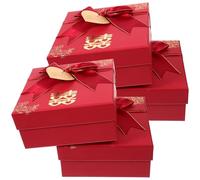 Toyvian Boîte Présent en Carton Rouge N°3 4 Pièces, Coffret d'Emballage avec Nœud Style Mariage Chinois, Boîte de Mariage en Papier pour Présents, Festive et Décorative, Organise Bonbons