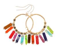 Toyvian Boucles d’oreilles bohèmes pendantes à pompons 1 paire pierres colorées des sept centres énergétiques style bohème longues boucles d’oreilles en turquoise impériale pour