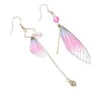 Toyvian Boucles d'Oreilles Pendantes Asymétriques Longues Couleur Rose Classique Style Réaliste de Type Aile de Cigale Ornements d'Oreilles pour Mariage et Usage Quotidien