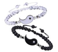 Toyvian Bracelets Yin Yang pour Couples 1 Paire de Bracelets Assortis en Pierre Blanche Mat Faits Main Style Taiji Bagua Présent Romance pour Anniversaire Mariage Usage Quotidien