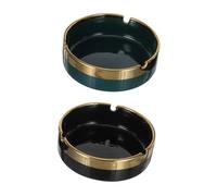 Toyvian Cendrier de Table en Céramique Rétro Coupe-Vent Lot de 2 Pièces Bord Doré Cendrier Décoratif Rond pour Salon Bureau et Usage Extérieur