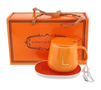 Toyvian Chauffe-Tasse Électrique en Céramique Orange avec Arrêt Automatique, Tasse à Boire Isotherme USB 5v, Maintien au Chaud Longue Durée, pour Thé, Café et Petit-déjeuner, Coffret