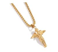 Toyvian Collier Ange Acier Inoxydable Unisexe avec Pendentif Prière Garçonnet Chaîne Clavicule Dorée Accessoire Mode pour Hommes et Femmes