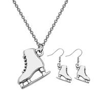 Toyvian Collier et Boucles d'Oreilles Thème Patin à Glace Argenté 3 Pièces Pendentif et Créoles pour Activités de Patinage Artistique