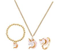 Toyvian Collier Licorne Femme avec Bracelet Élastique et Bague Alliage Doré Ensemble de Bijoux Cartoon Chic pour Soirée Fête et Cadeau
