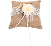 Toyvian Coussin Porte-alliances Rond Vintage en Toile de Jute et Dentelle, Coussin à Bagues Rustique pour Cérémonie de Mariage, Décoration Mariage, Accessoire Photo, Couleur Café