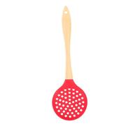Toyvian Cuillère Écumoire Silicone Résistante Chaleur avec Manche Bois Ergonomique Passoire à Fins pour Cuisine Maison et Restaurant Ustensile Service Wok et Hot Pot Rouge