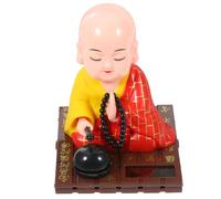 Toyvian Décoration Moine Zen Solaire pour Voiture et Bureau Figurine Bouddhiste Artisanale avec Mouvement Tête et Poignées Ornement Lumineux Extérieur Idée Cadeau Spirituelle