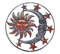 Toyvian Décoration Murale Soleil Lune En Métal Fer Forgé 29x29 Cm Pour Salon Et Jardin, Ornement Suspendu Mural Artisanal Extérieur Intérieur, Décoration Bohème Solaire Lunaire
