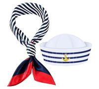 Toyvian Ensemble Chapeau de Capitaine de Yacht et Écharpe à Rayures Bleues et Blanches en Polyester Confortable pour Fêtes à Thème et Cosplay Nautique pour Hommes et Garçon et Filles