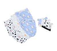 Toyvian Ensemble Couverture et Bonnet Emmaillotage Bébé 6 Pièces 3 Motifs Bleu Ours, Vache, Œuf Dinosaure 100% Coton Doux Lange Portable -né pour Maison et Sorties