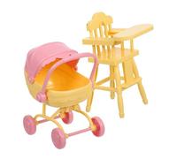 Toyvian Ensemble d'Accessoires Miniatures pour Maison de Poupée Poussette et Chaise Haute en ABS Jaune, Facile à Nettoyer, pour Jeu d'Imitation et Histoires