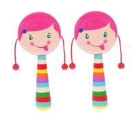 Toyvian Ensemble de 2 Hochets en Bois à Main Design Cartoon Musical pour Garçon et Filles, Stimulation Sensorielle et Coordination Main-œil, pour Bébés