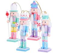 Toyvian Ensemble de 4 Décorations de Noël Casse-Noisette - Figurines de Soldats en Bois à Suspendre, Décorations en Bois pour Sapin de Noël Et de Table de