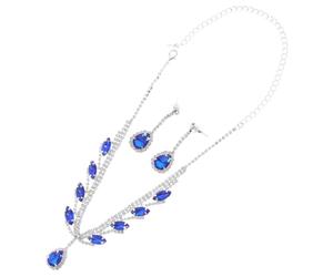 Toyvian Ensemble de Bijoux de Mariée Collier Ras du Cou en Cristaux Bleus et Boucles D'oreilles Élégantes pour Occasions Spéciales et Demoiselles D'honneur