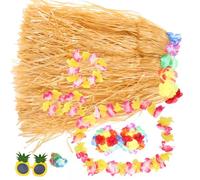 Toyvian Ensemble de Fête Hawaïenne 8 Pièces Jupe Hula 60 Cm en Herbe Couleur Paille Accessoires Déguisement Guirlande Fleurs Tropicales Décorations Fête Plage Anniversaire Adulte