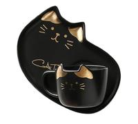 Toyvian Ensemble Tasse et Soucoupe en Céramique Noire 200ml Design Chat Élégant pour Maison et Anniversaire, Mug Moderne pour Boissons Chaudes et Froides
