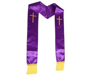 Toyvian Étole de en Satin Pourpre 190 CM brodée Croix réversible | Pompons décoratifs, pour offices religieux et cérémonies spéciales, entretien facile, pour et responsables du