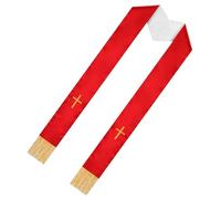 Toyvian Étole de Mariage Brodée Réversible 135 CM Croix et Pompons Châle du Clergé Léger pour Cérémonie Nuptiale Accessoire Religieux Rouge et Blanc pour Prêtres Femmes