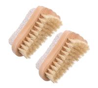 Toyvian Exfoliating Pumice Stone Foot Scrubber Brush Set 2pcs with Boar Bristle Wooden Handle for Treatment and Dead Skin Removal in Wet Scrubbing