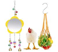 Toyvian Filet de Mangeoire à Poules Filet d'alimentation pour Poussins Suspendu 1 Pièce avec Miroir en Bois, Polyester, Bois et Verre, pour Poulailler et Cage, Foraging Jeu