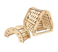 Toyvian Hamster Wooden Hideout DIY Set with Slide and Bridge Cage Accessory for Small Animals Durable Climbing Toy and Resting House for Hamsters