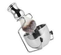 Toyvian Kit de Rasage Homme 3 Pièces Bol à Raser Inox Support Blaireau Brosse Nettoyage Polyvalent Salle de Bain Soins Barbe