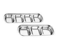 Toyvian Lot de 2 Assiettes à Condiments en Acier Inoxydable Plateau Divisé Carré 3 et 4 Compartiments pour Sauces Barbecue la Cuisine et Restauration Stockage sans Mélange Surface