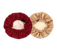 Toyvian Lot de 2 Bonnets de Nuit en Satin Double Couche Extensibles et Réglables Antidérapants Protecteur Capillaire pour Femmes Taille Unique Couleurs Rouge Foncé et Kaki pour