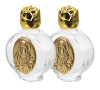 Toyvian Lot de 2 Bouteilles d'eau Bénite en Verre Motif en Relief, Finition Dorée, Petites Bouteilles Portables Rechargeables pour Décorations D'église et Usage Domestique